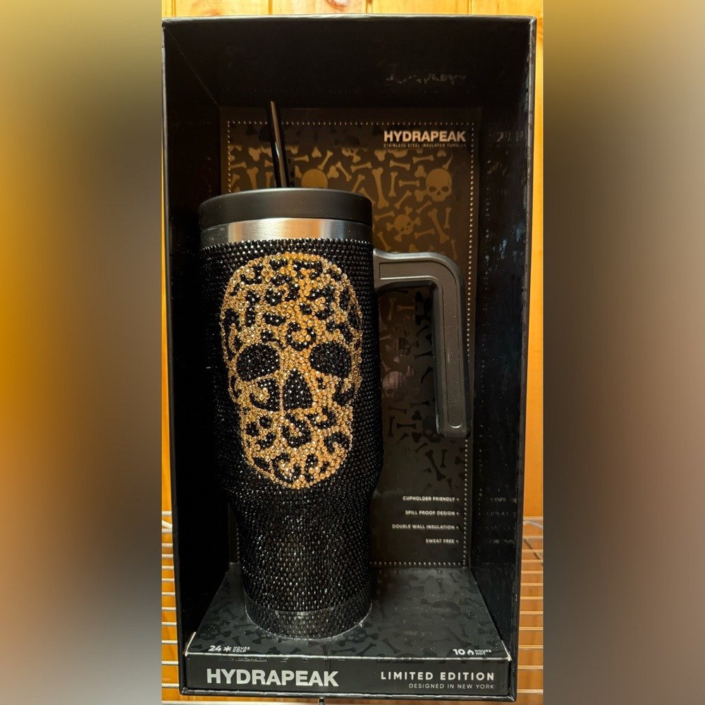 HYDRAPEAK LIMITED EDITION 40oz Voyager Cheetah Skull Bling Black Gold 2024 BNWT